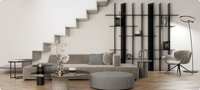 Modern living area with staircase
